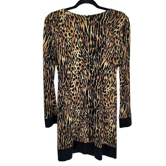 Vintage 80's Cache Mini Dress 2 Black Animal Leopard Long Sleeve Tunic Shift Mod - Picture 9 of 12